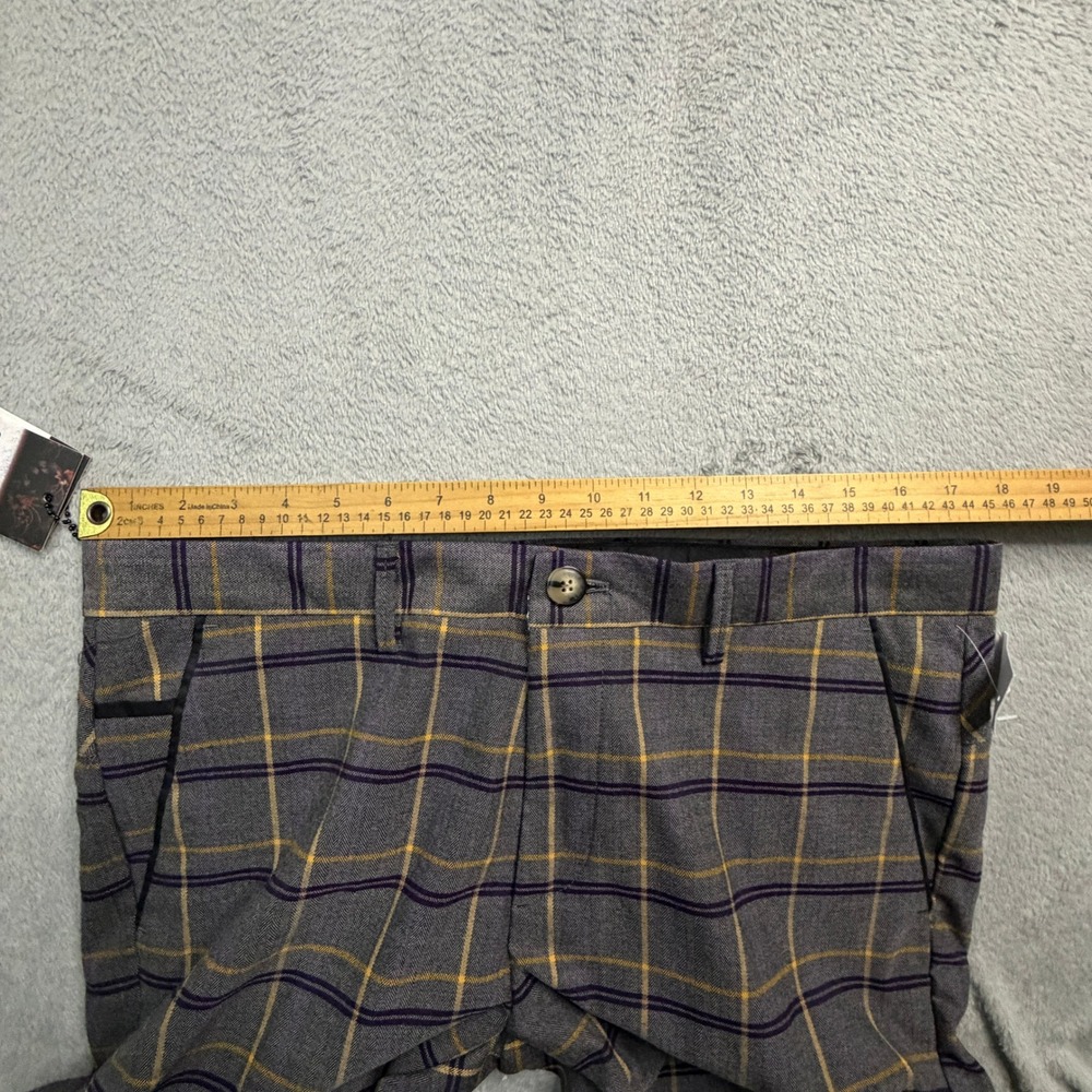 Suslo Couture Mens Grey Yellow Plaid Tailored Slim Fit Dress Pants W36 L32 NWT - Picture 10 of 12